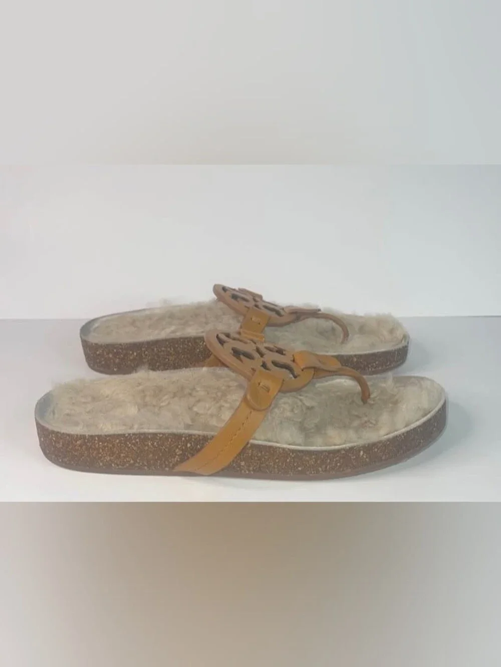 Women's Tan Faux-Fur Thong Sandals - Tory Burch Style